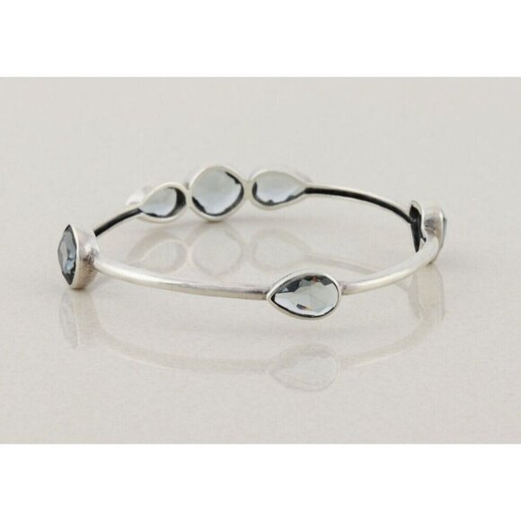 Sterling Silver Blue Glass Admire Bangle Bracelet 8" Silpada - Picture 6 of 8